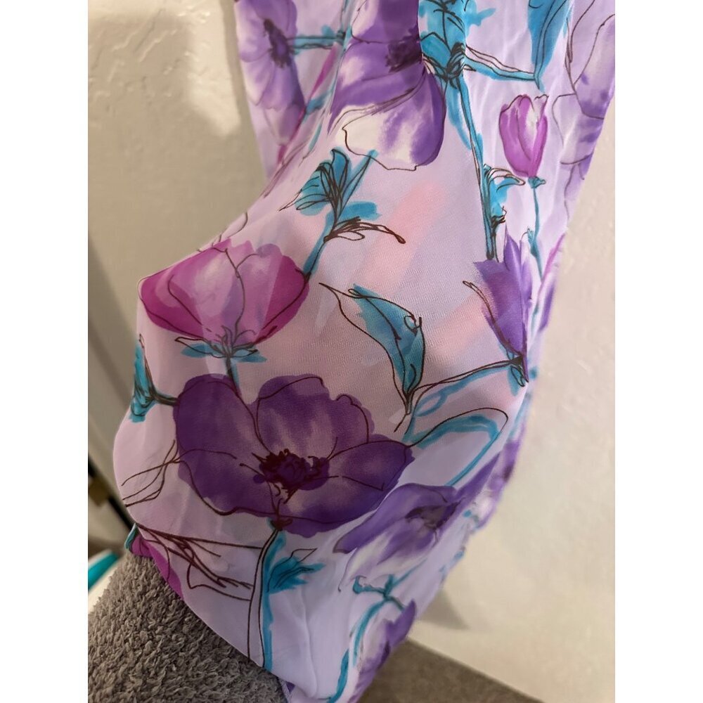 Y Vintage Sunny USA Purple Floral Whimsical Asymmetrical Top - Picture 4 of 8